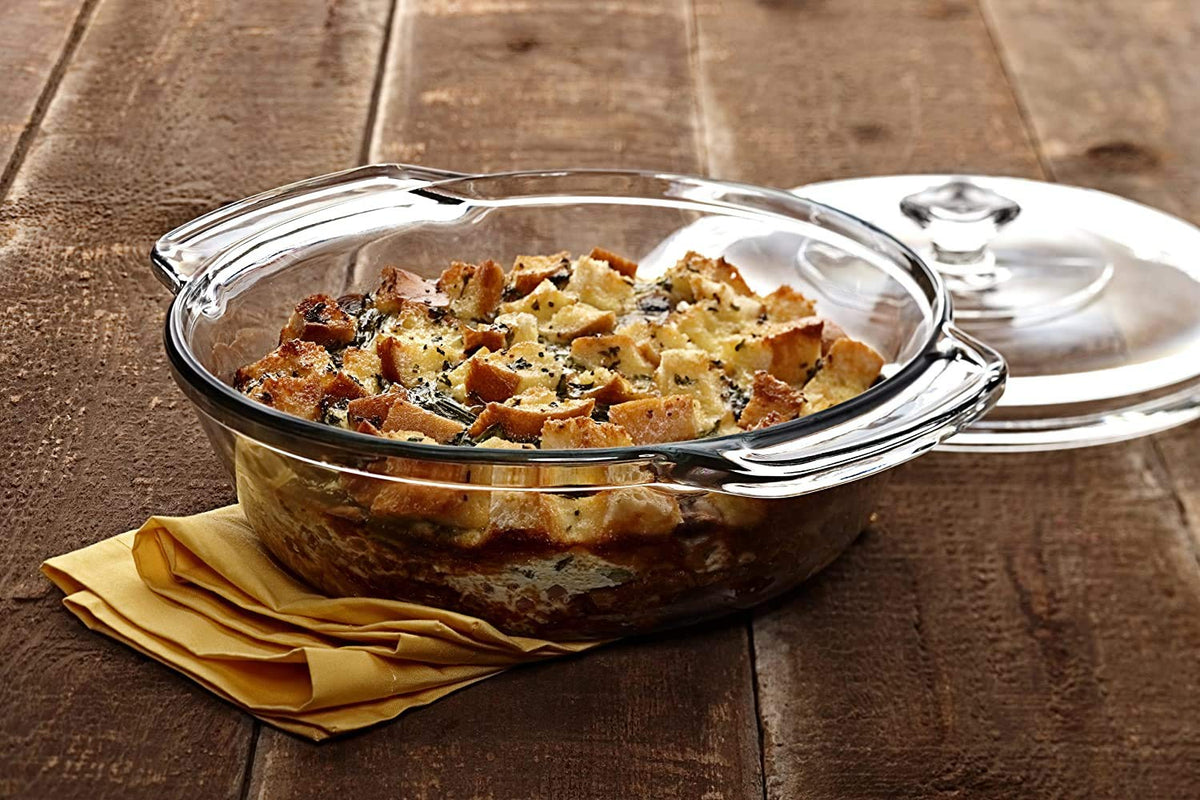 Anchor Hocking loaf dish with easy-grip handles and versatile use in microwave and oven