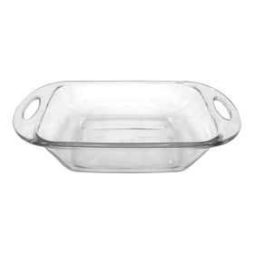 Anchor Hocking loaf dish showing molded handles for easy grip.