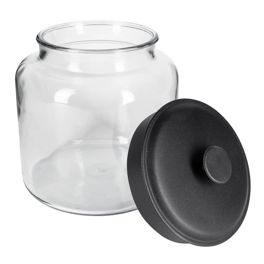 Montana glass jar with black metal lid seals freshness for pantry items