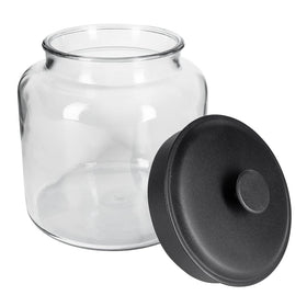Montana glass jar with black metal lid seals freshness for pantry items