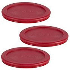 Red lids from Anchor Hocking aid quick container identification in the fridge.