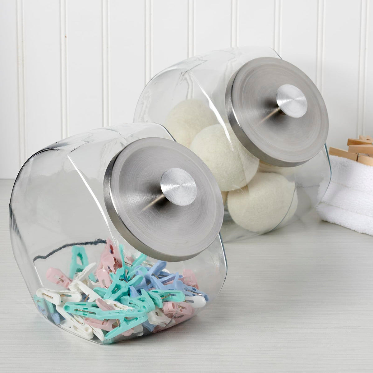 Anchor Hocking Penny Candy Jar wide-mouth opening for easy scooping.