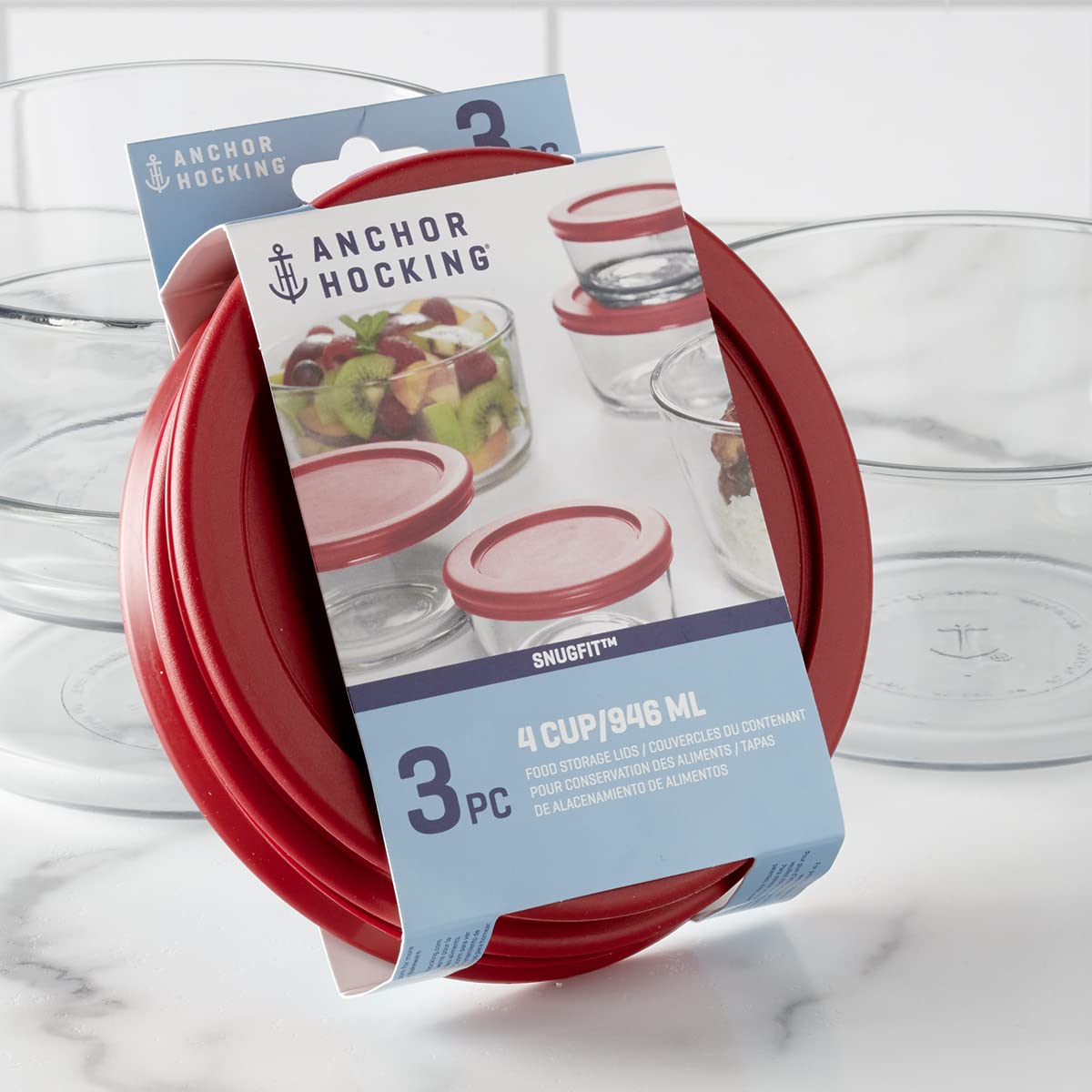 Anchor Hocking replacement lids are compatible with Pyrex, ideal for meal prep and stacking.