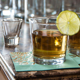 Set of 12 Anchor Hocking whiskey tumblers ready for entertaining.