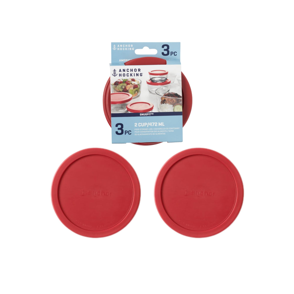 Anchor Hocking SnugFit 2-Cup Red Round Lid is durable, BPA-free, and dishwasher-safe.