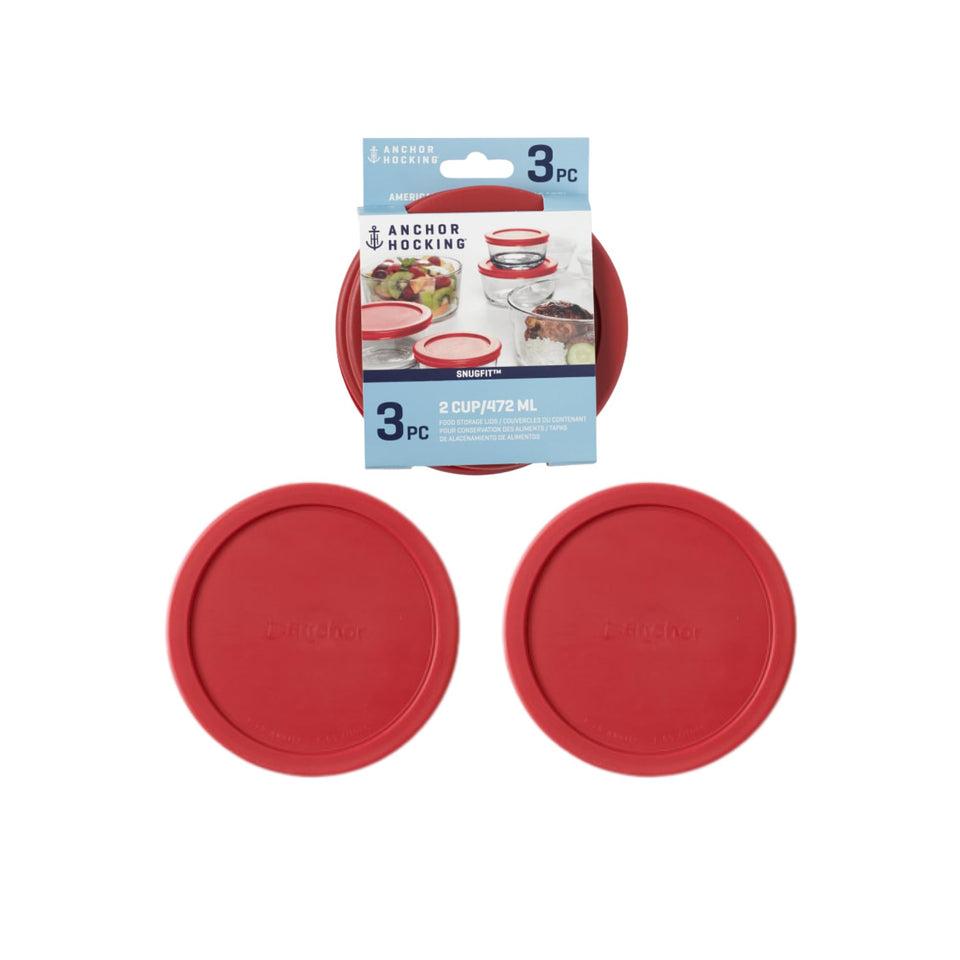 Anchor Hocking SnugFit 2-Cup Red Round Lid is durable, BPA-free, and dishwasher-safe.