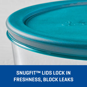 Anchor Hocking SnugFit teal-lid round container ideal for meal prep and storage