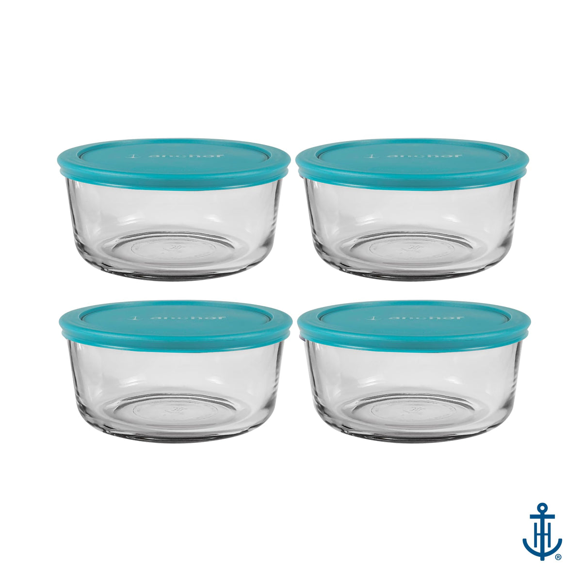 Closeup of teal SnugFit lid sealing glass container