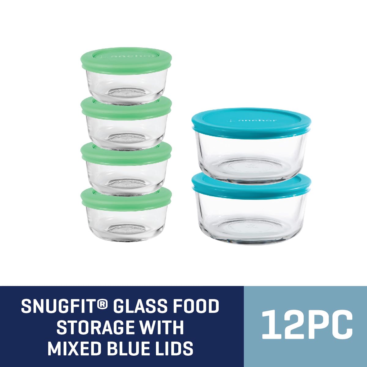 Stacked Anchor Hocking glass containers with lids help save fridge and freezer space