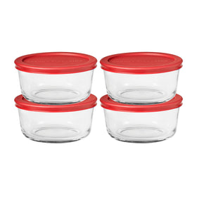 Anchor Hocking SnugFit 4-cup round glass containers ideal for meal prep.