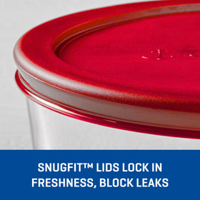 Anchor Hocking SnugFit red lid close-up shows a secure seal.