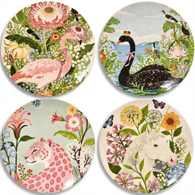 ANCYDPMI 4-piece ceramic plates with flamingo design for stylish dining and everyday use.