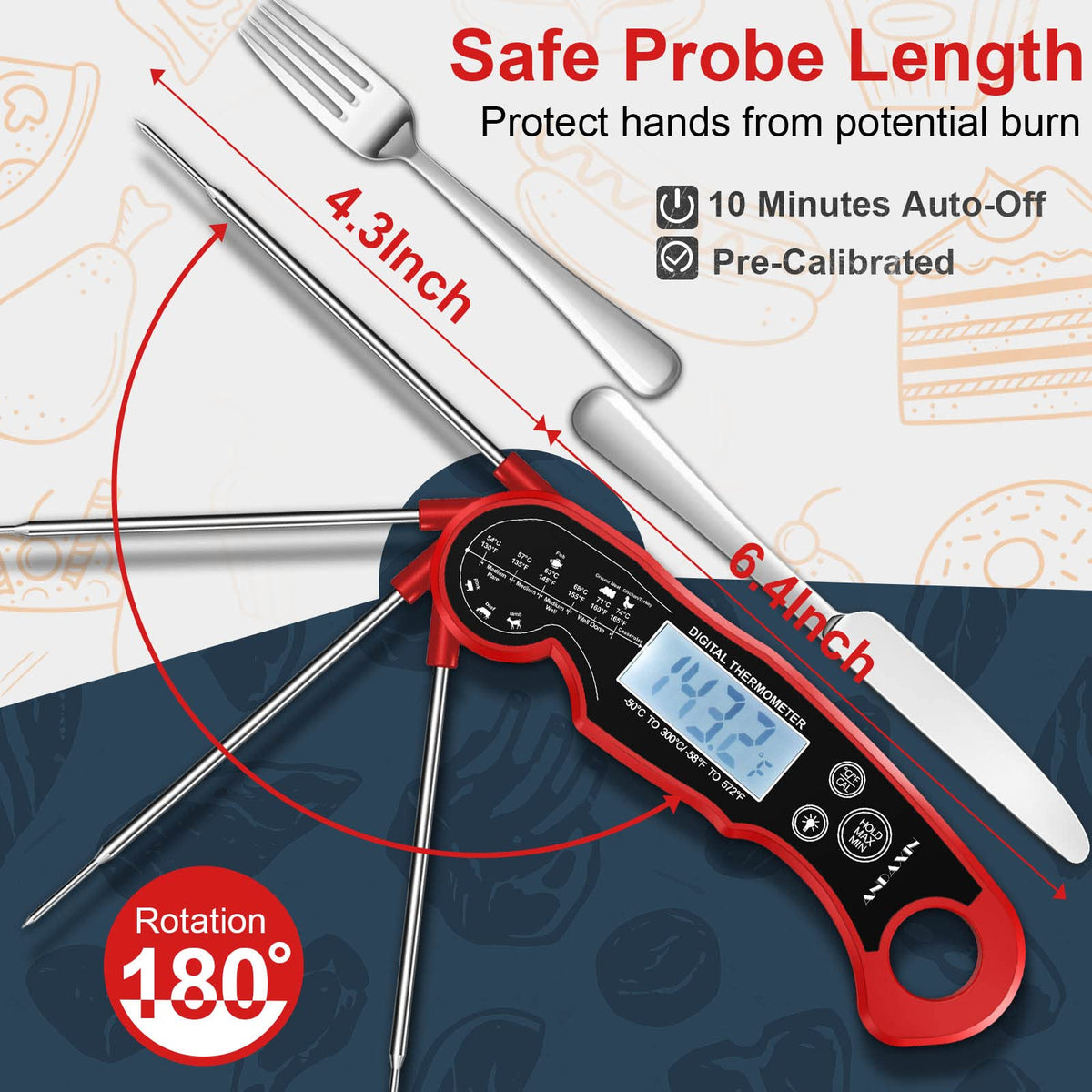 Andaxin meat thermometer lock and calibration enable consistent readings.