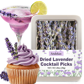 Andekas edible lavender sprigs for tea and desserts, vivid color and flavor-ready garnish
