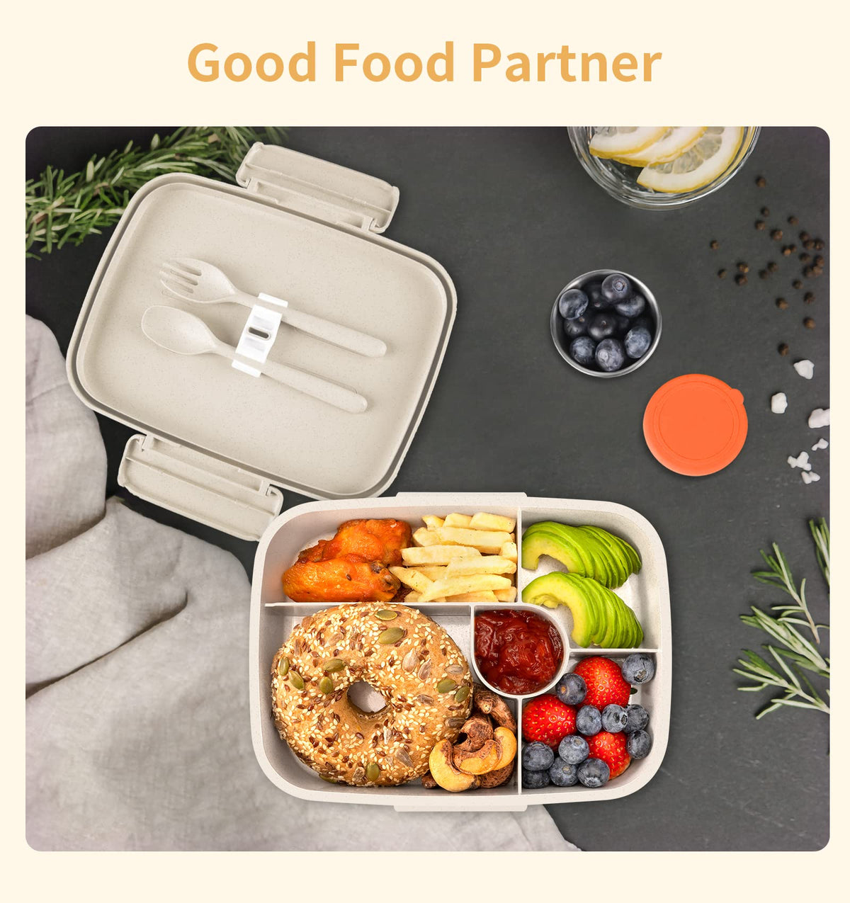 Compact size fits fridge or bag while holding full meals