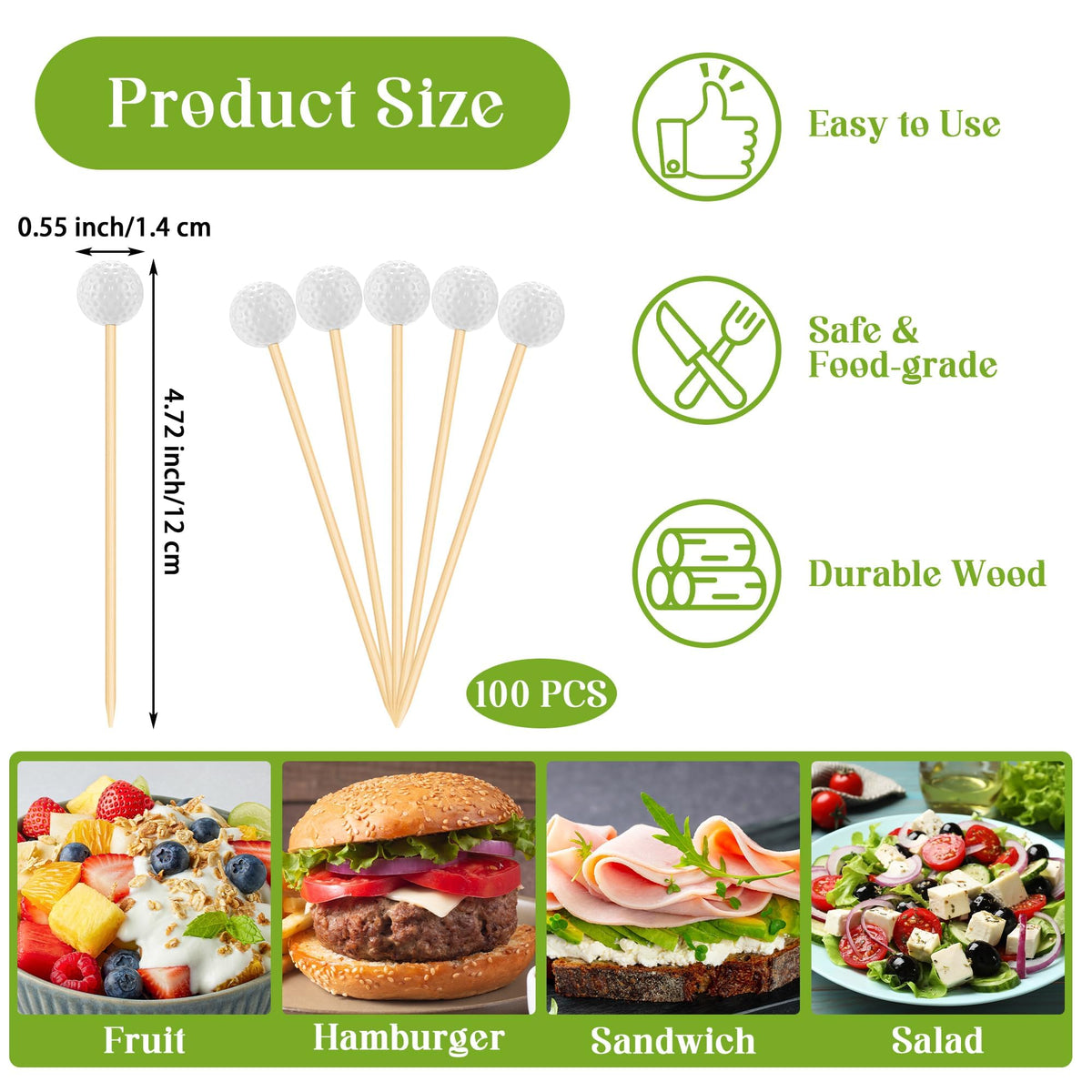 Aneco golf ball design picks add thematic flair to food presentation.