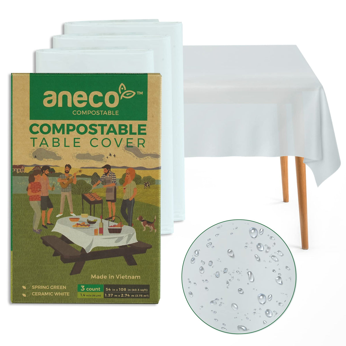 ANECO rectangle tablecloth 54x108 in white for spill-resistant outdoor dining.