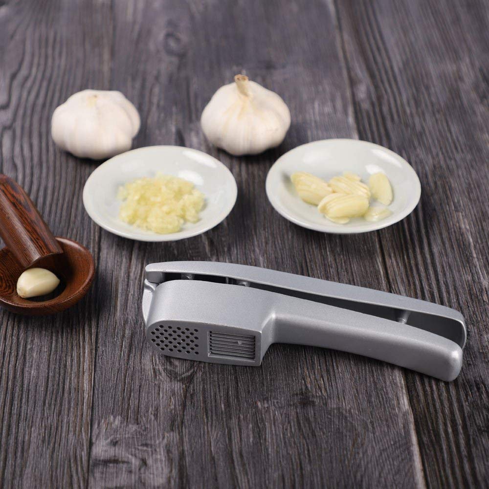 ANERONG garlic press 2-in-1 cleaning tools image, easy residue removal.