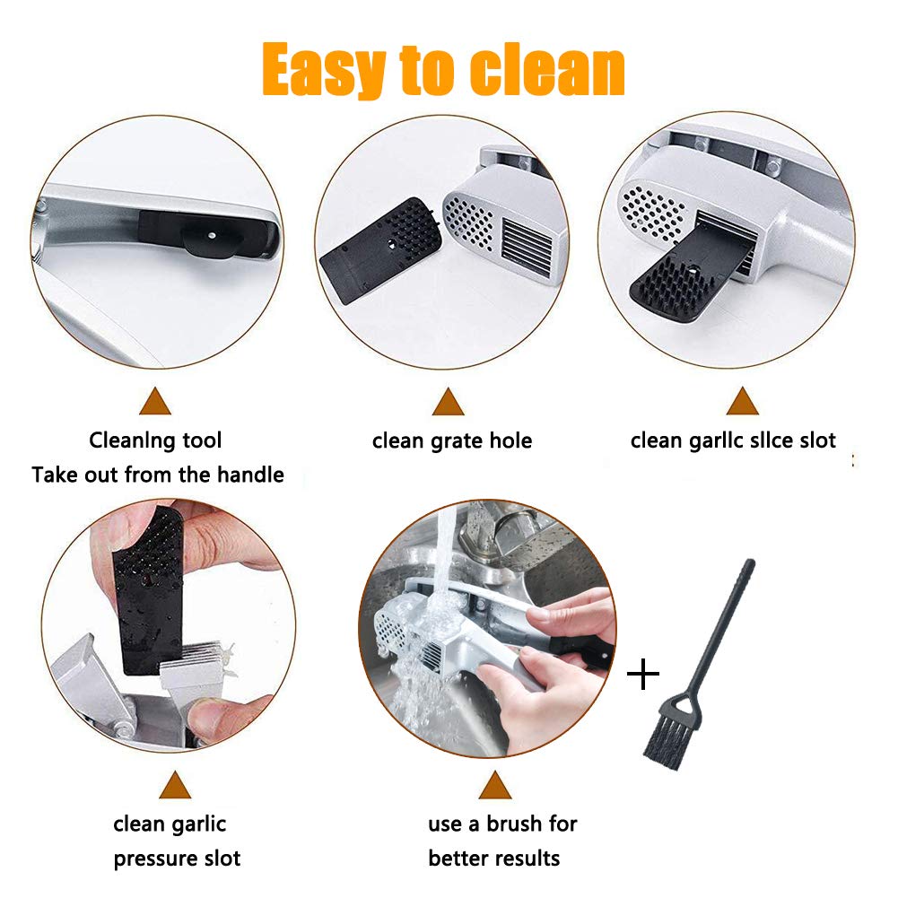 ANERONG garlic press 2-in-1 ergonomic handle image, comfortable squeezing.