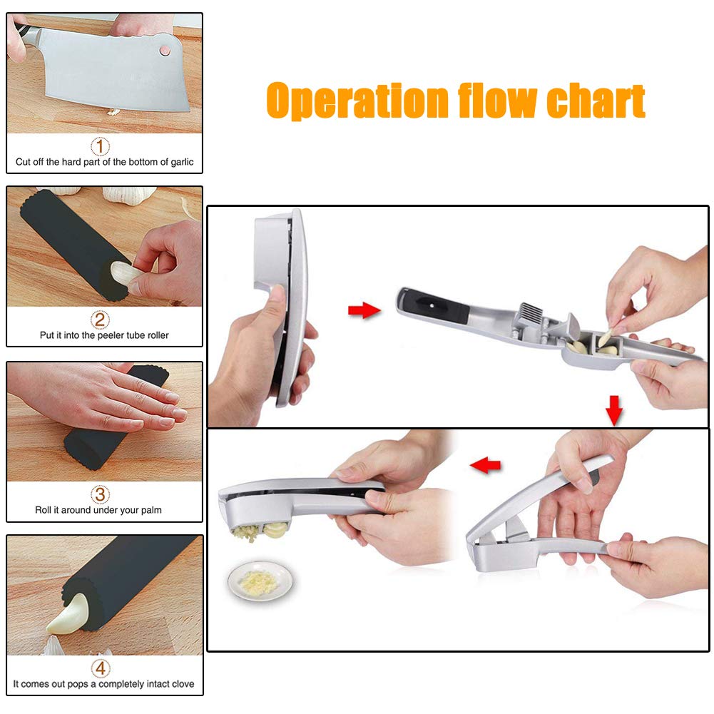 ANERONG garlic press 2-in-1 peeler image, fast prep from head to clove.