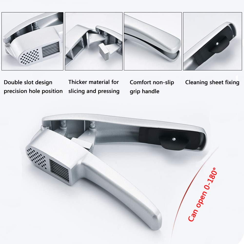 ANERONG garlic press 2-in-1 slicer image, even garlic slices for toppings.