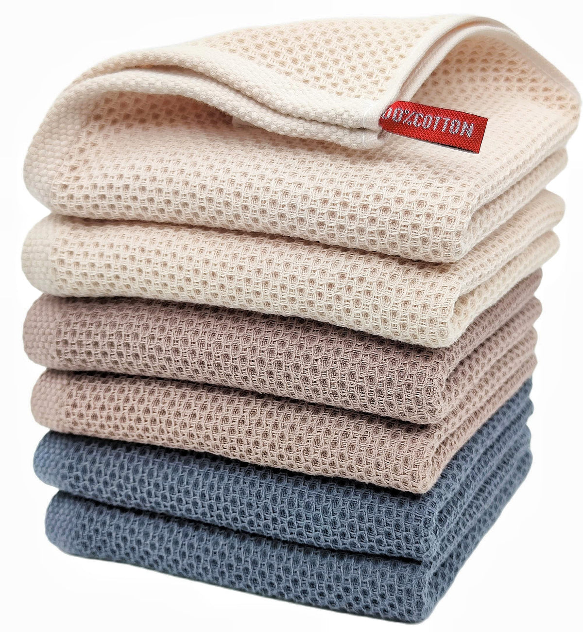 ANEWAY kitchen towel beige with 100% cotton waffle weave for quick drying.