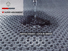 ANEWAY brown towel demonstrates large 13x28 inch size for drying dishes.