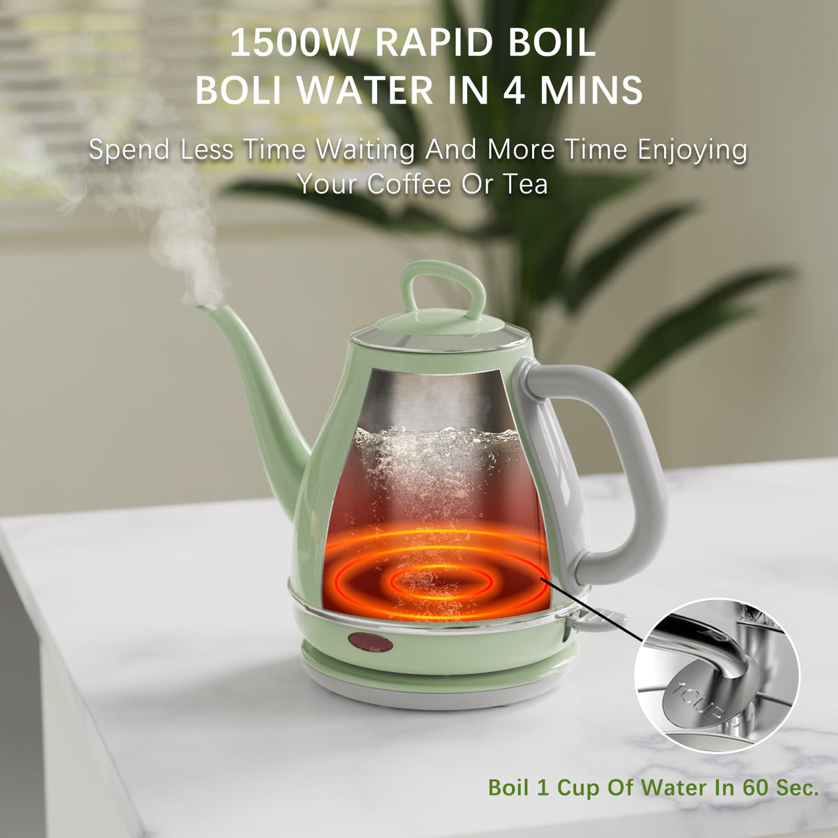 Anfilank kettle interior with measurement marks for quick portioning