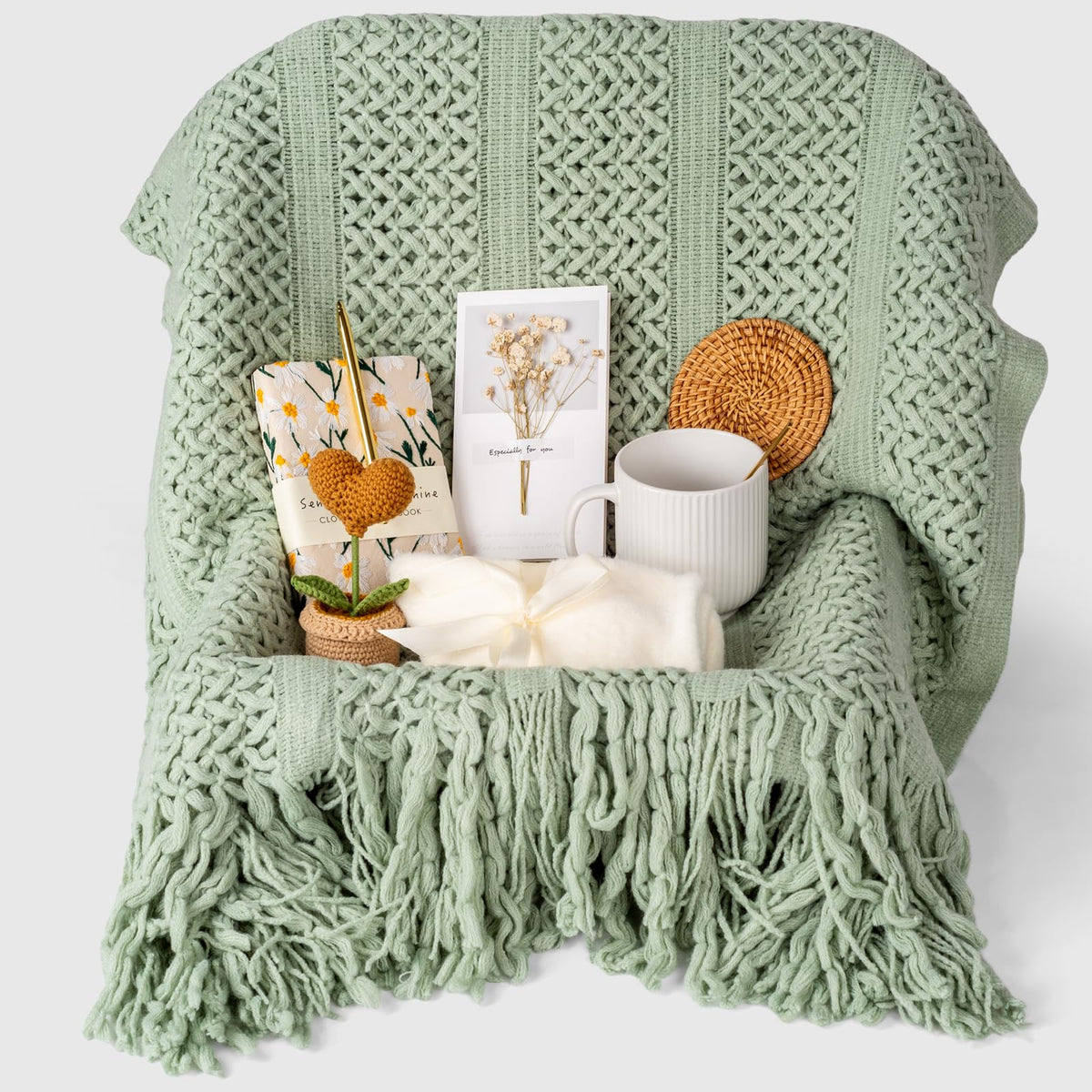 Anforsun fuzzy socks and daisy notebook support cozy on-the-go moments.
