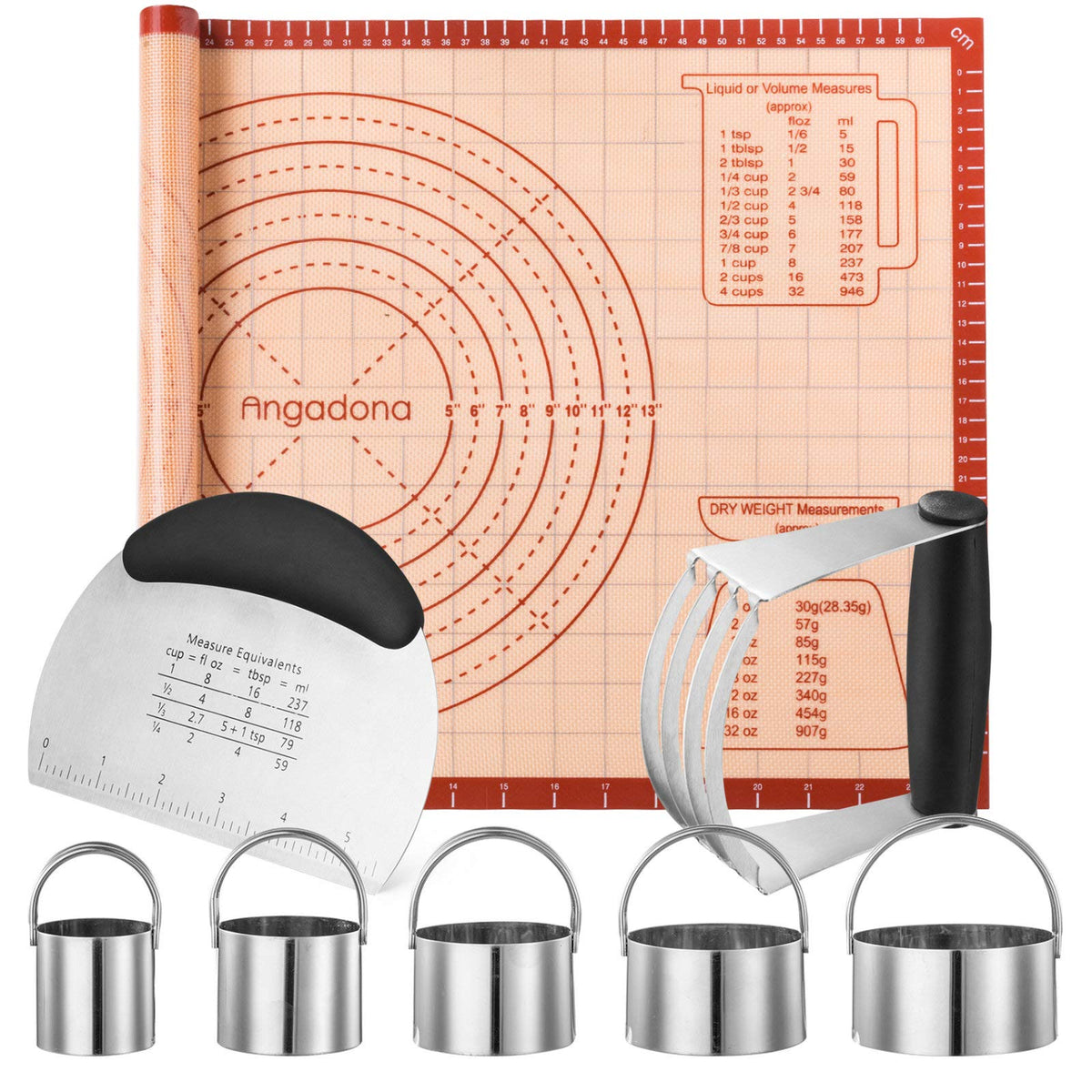 Angadona biscuit cutters set in five sizes for versatile cookies.