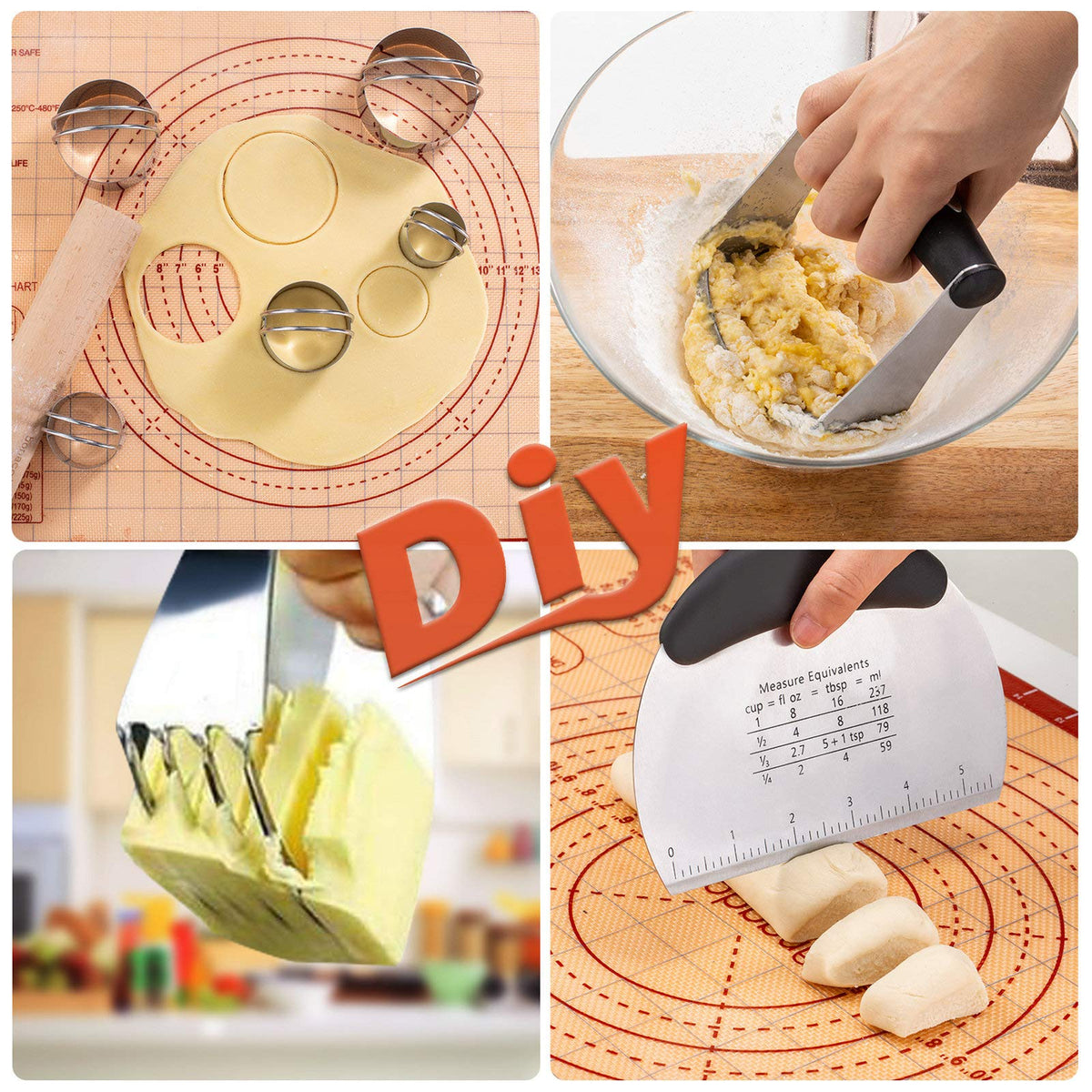Angadona dough scraper with four blades for precise dough mixing.