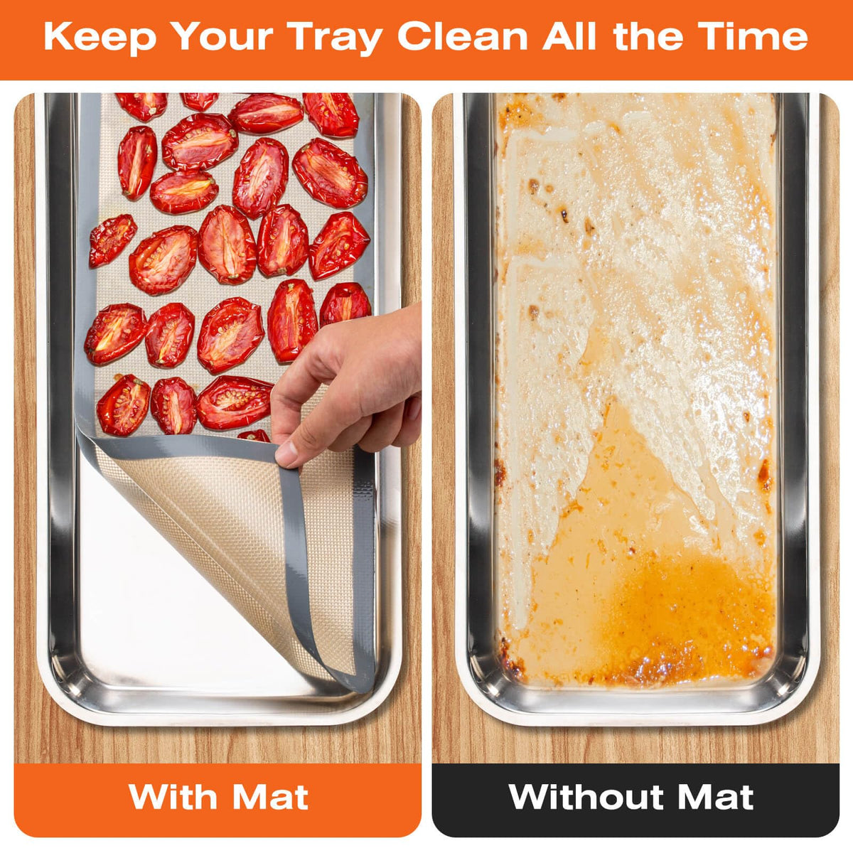 Angadona mats nonstick surface prevents sticking during drying.