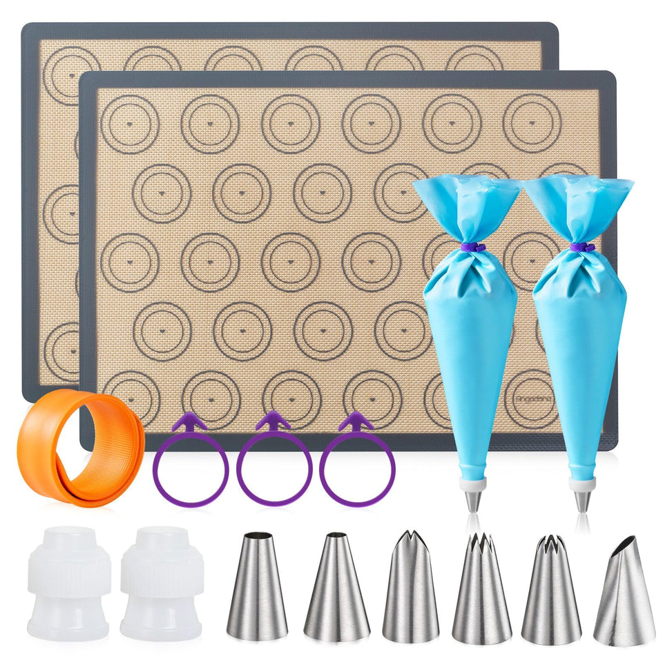 Angadona Macaron silicone baking mats with two sheets for even, nonstick baking.