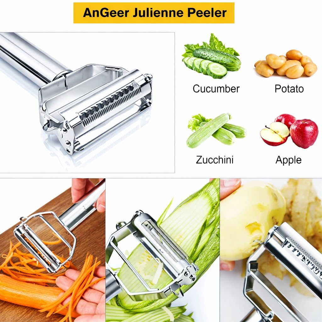 AnGeer stainless steel potato peeler for durable, rustproof peeling.