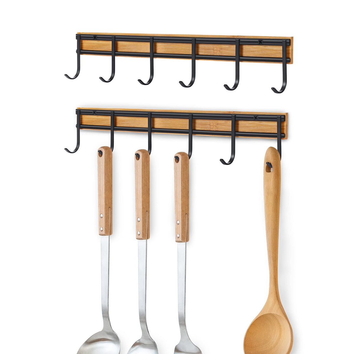 ANGOSUFI kitchen utensil hanger wall mount with six hooks for easy organization