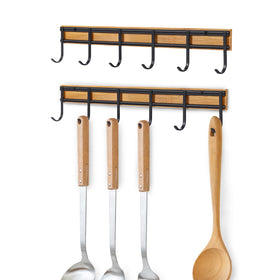 ANGOSUFI kitchen utensil hanger wall mount with six hooks for easy organization