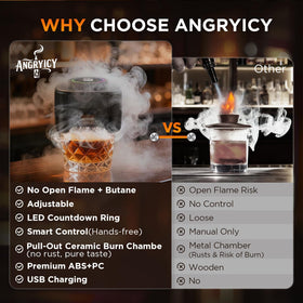 Angryicy ceramic heating chamber delivers consistent smoke flavor.
