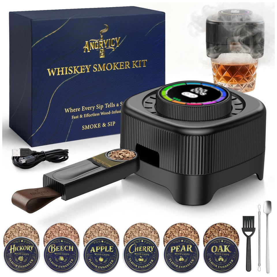Angryicy electric whiskey smoker kit timer for precise flavor infusion at home.