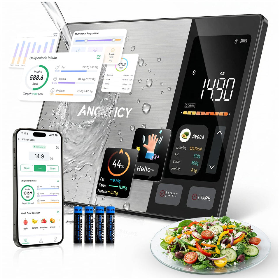 Angryicy smart food scale displays nutrient data for precise meal planning