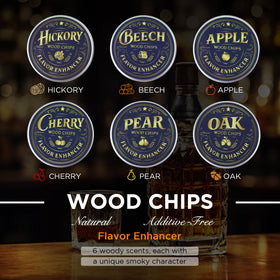 Angryicy wood chips collection with oak, apple, hickory, cherry, pear, beech.