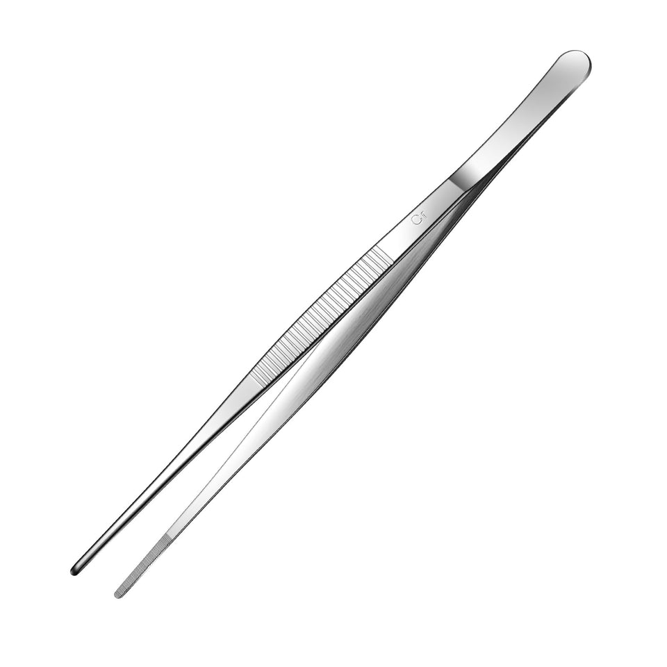 Aniso long tweezers with precision serrated tip for secure grip during cooking.