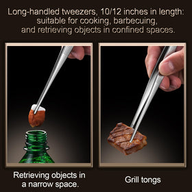 Aniso 10-inch tweezers ideal for flipping small items on the grill.