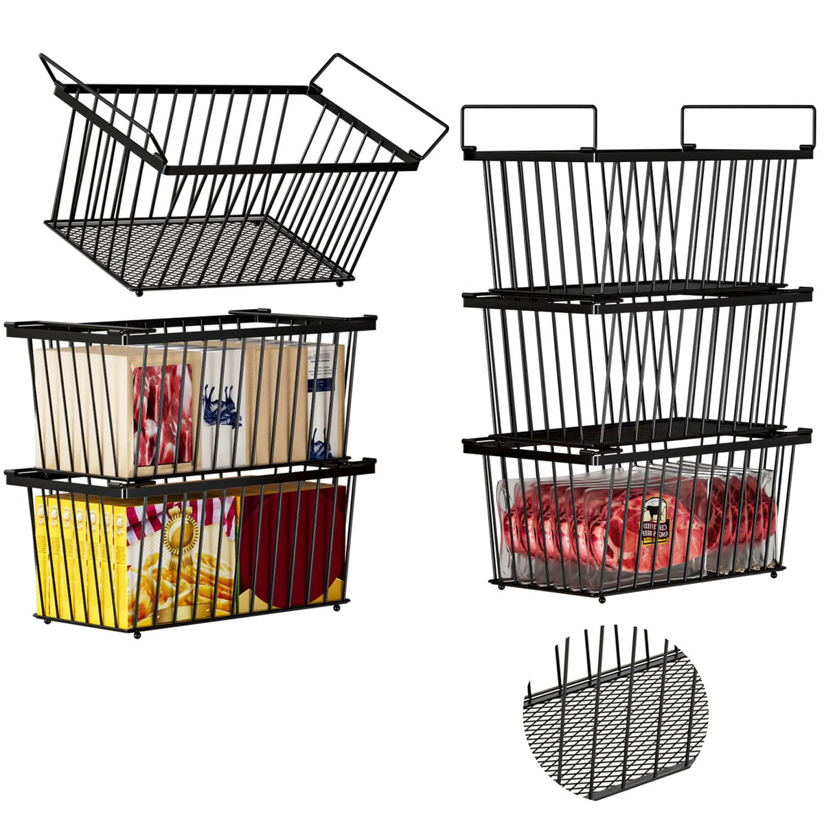 ANJUBAN bottom mesh design freezer bin keeps items secure and organized.