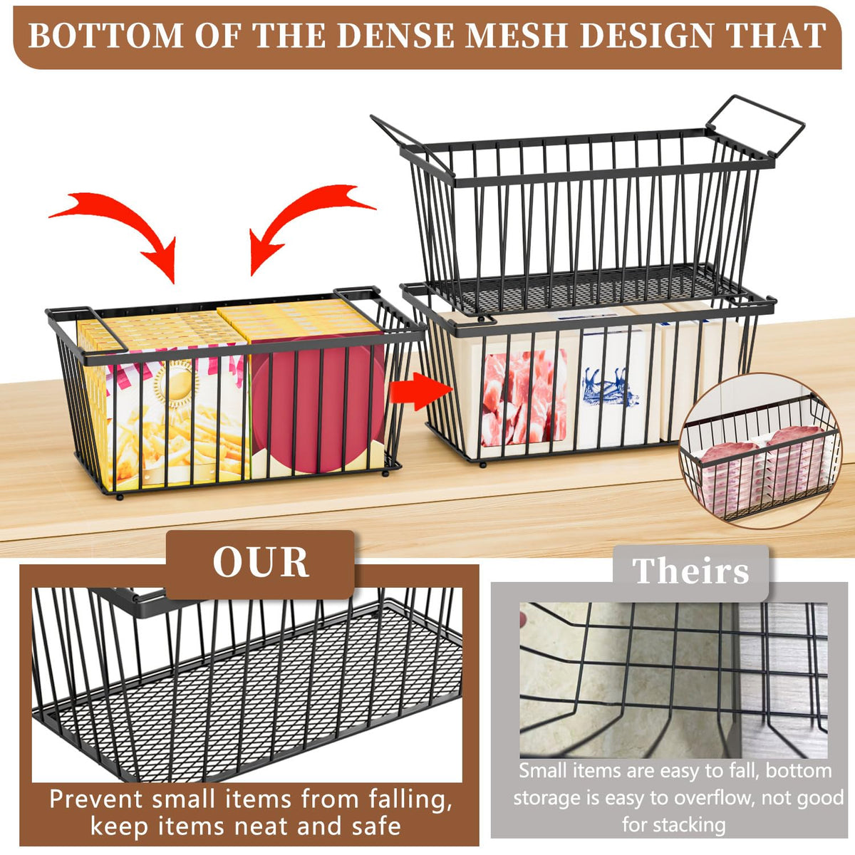 ANJUBAN freezer bin bottom mesh detail improving item stability