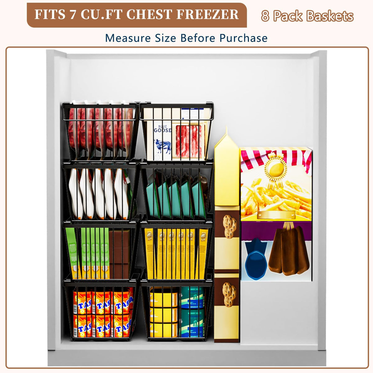 ANJUBAN freezer bin foldable handles for easy retrieval
