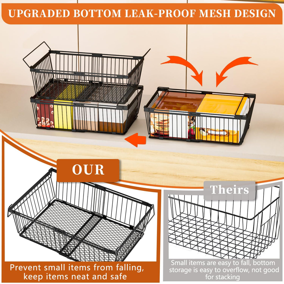 ANJUBAN freezer bin with mesh bottom highlights leak prevention and easy cleaning
