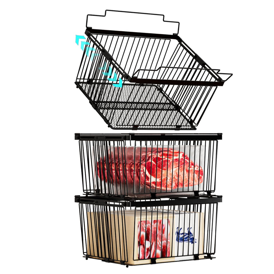 ANJUBAN freezer organizer bin with expandable fit for 5-9 cubic feet freezers.
