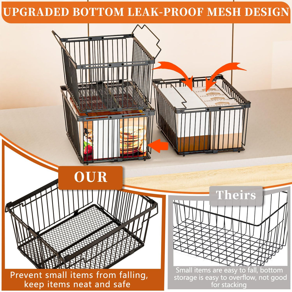 ANJUBAN freezer organizer bin featuring mesh bottom to prevent spills.