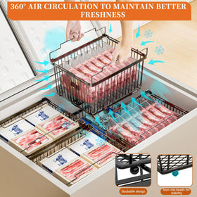 ANJUBAN freezer organizer bin ideal for cabinets, closets, and pantries.