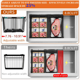 ANJUBAN freezer organizer bin stackable design maximizes vertical freezer space.